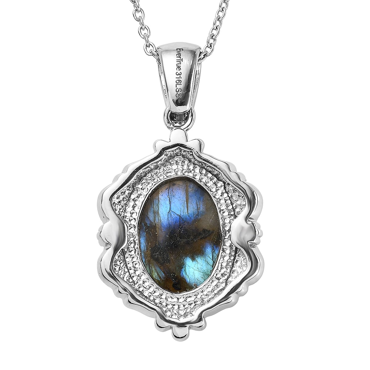 EverTrue Malagasy Labradorite 11.10 ctw Pendant Necklace in Stainless Steel 20 Inches
