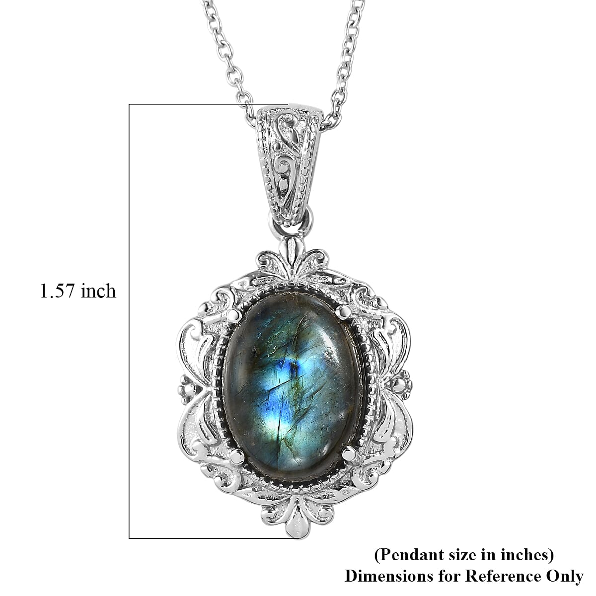 EverTrue Malagasy Labradorite 11.10 ctw Pendant Necklace in Stainless Steel 20 Inches