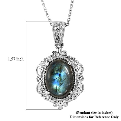 EverTrue Malagasy Labradorite 11.10 ctw Pendant Necklace in Stainless Steel 20 Inches