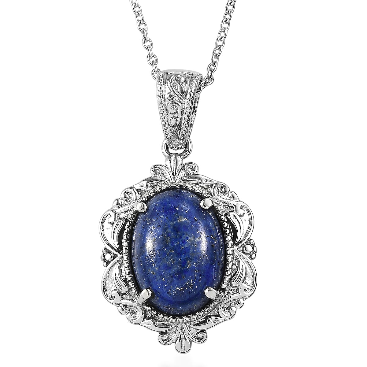 EverTrue Lapis Lazuli 10.70 ctw Pendant Necklace in Stainless Steel 20 Inches