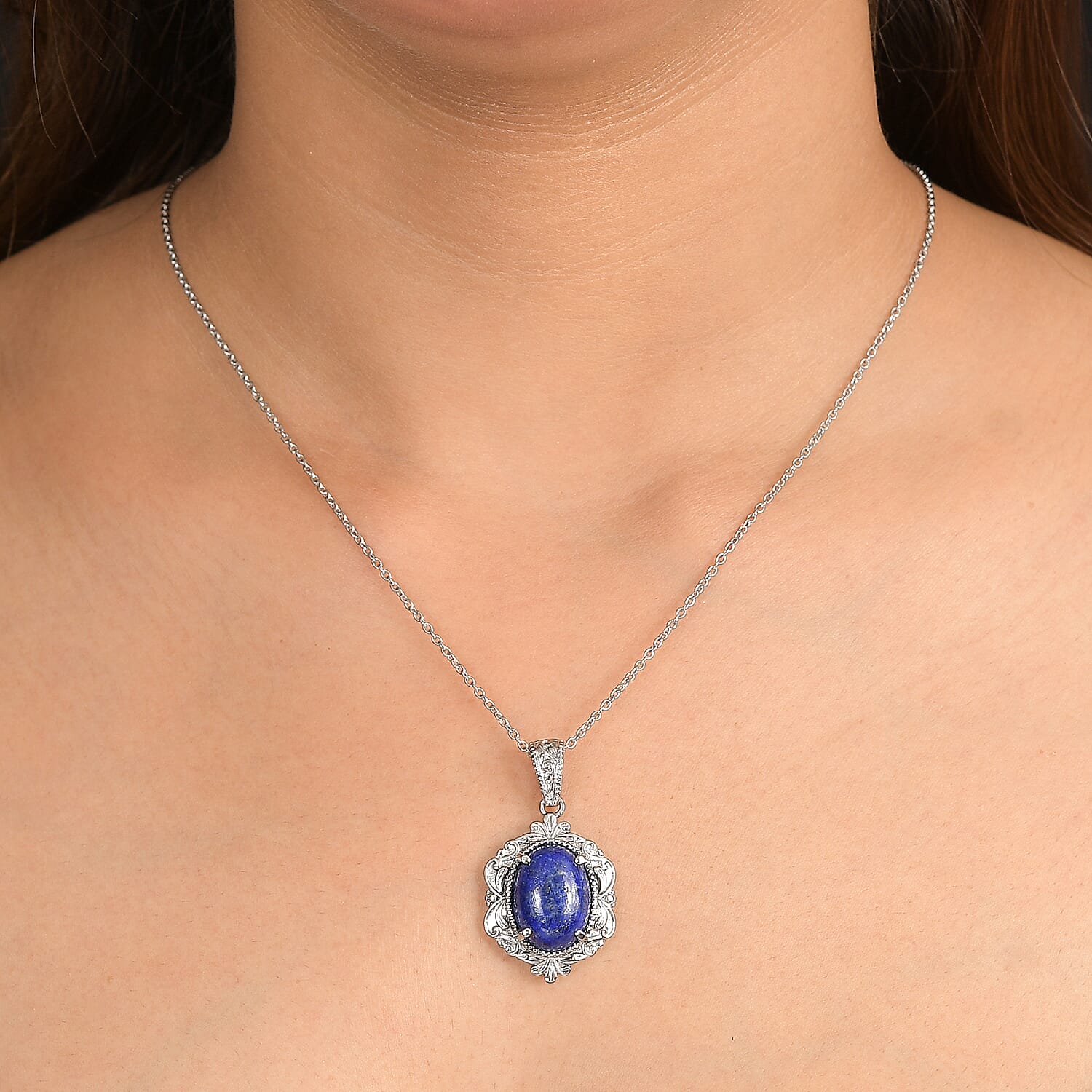 EverTrue Lapis Lazuli 10.70 ctw Pendant Necklace in Stainless Steel 20 Inches