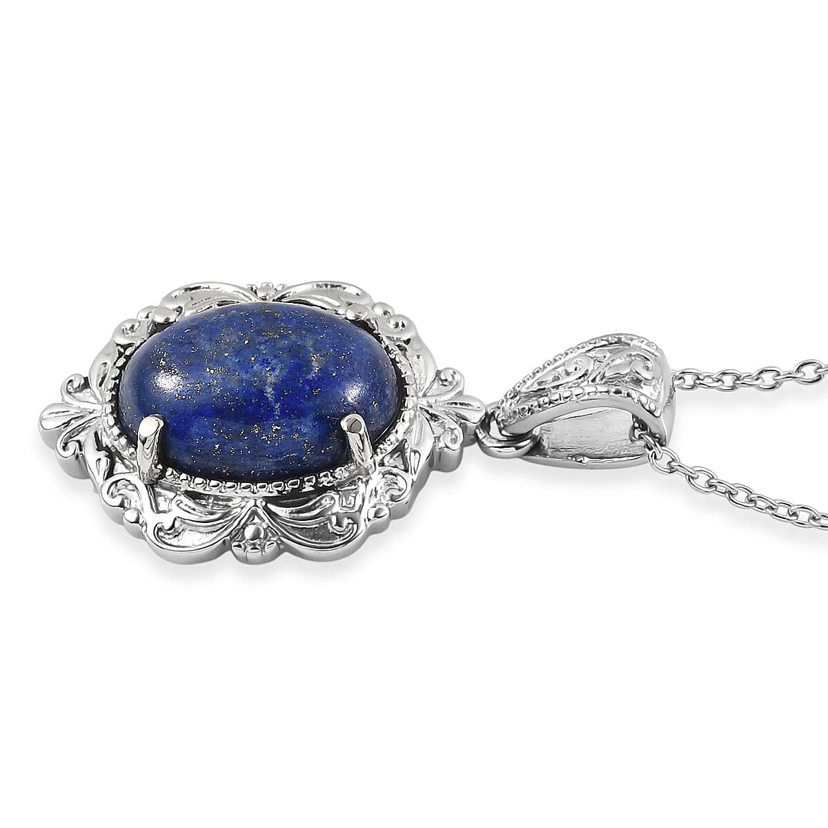 EverTrue Lapis Lazuli 10.70 ctw Pendant Necklace in Stainless Steel 20 Inches