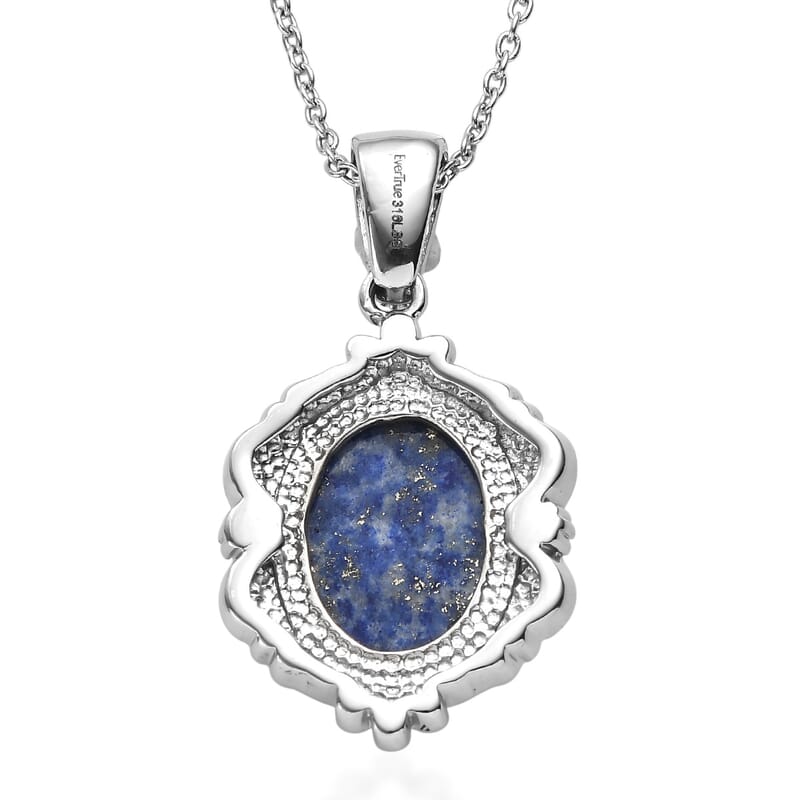 EverTrue Lapis Lazuli 10.70 ctw Pendant Necklace in Stainless Steel 20 Inches
