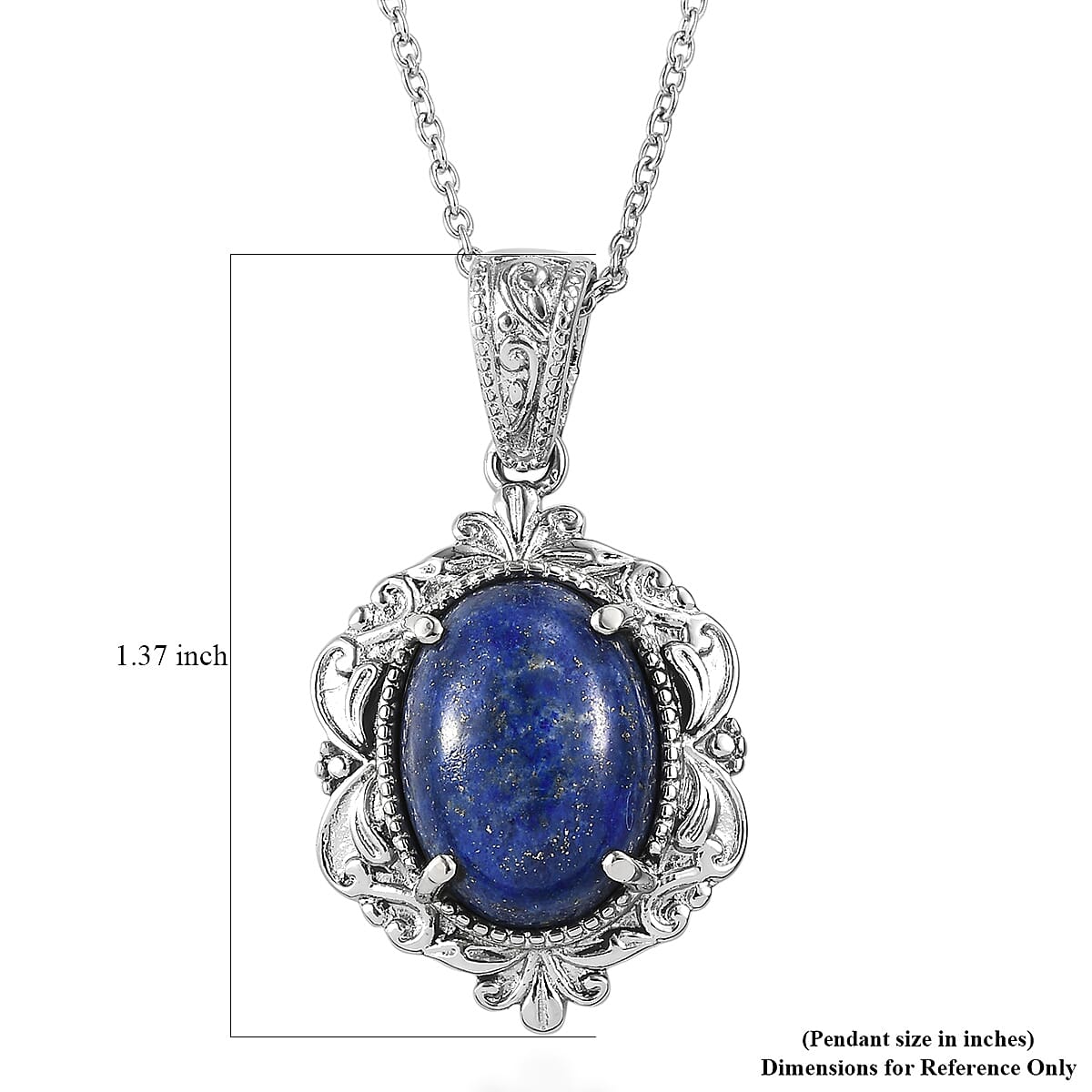 EverTrue Lapis Lazuli 10.70 ctw Pendant Necklace in Stainless Steel 20 Inches
