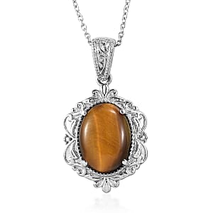 EverTrue Tigers Eye 10.00 ctw Pendant Necklace in Stainless Steel 20 Inches 