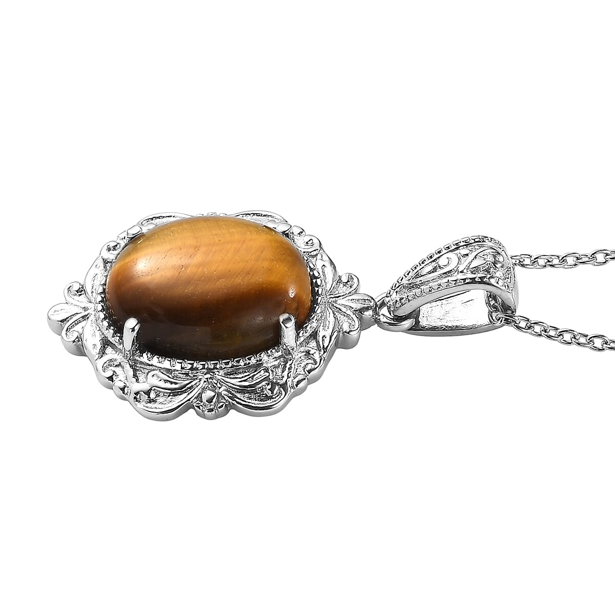 EverTrue Tigers Eye 10.00 ctw Pendant Necklace in Stainless Steel 20 Inches  image number 3