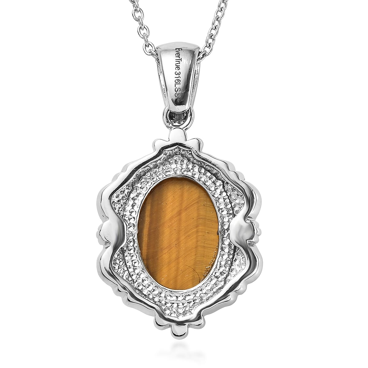 EverTrue Tigers Eye 10.00 ctw Pendant Necklace in Stainless Steel 20 Inches  image number 4
