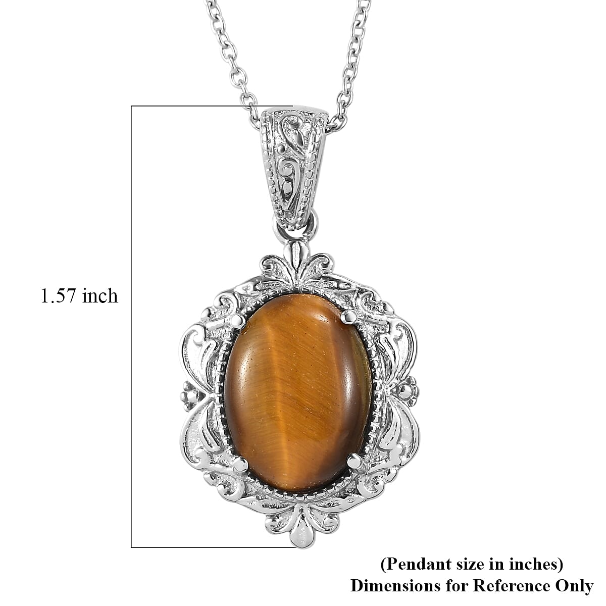 EverTrue Tigers Eye 10.00 ctw Pendant Necklace in Stainless Steel 20 Inches  image number 6