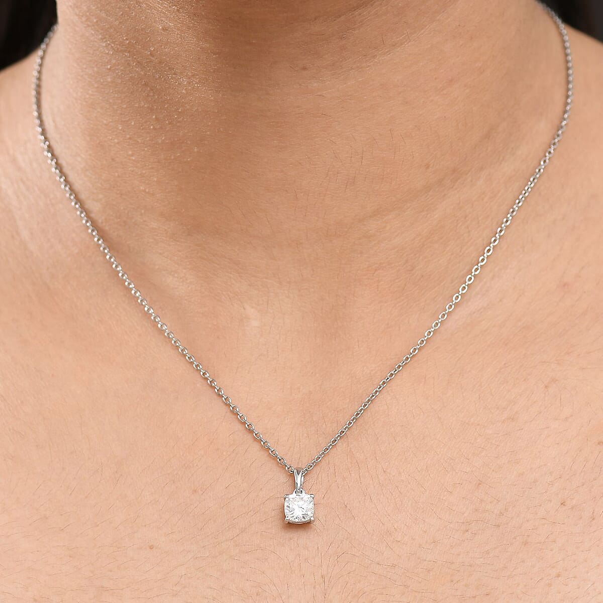 D'Joy Moissanite 1.00 ctw Solitaire Pendant Necklace in Platinum Over Sterling Silver 20 Inches image number 2