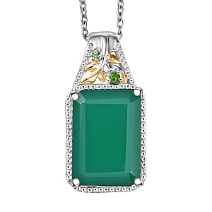 EverTrue Verde Onyx and Chrome Diopside 13.10 ctw Pendant in 18K YG Plated and Platinum Bond with Stainless Steel Necklace 20 Inches