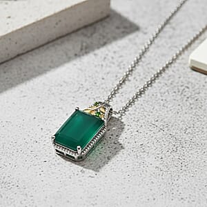 EverTrue Verde Onyx, Chrome Diopside Pendant in 18K YG Plated and Platinum Bond with Stainless Steel Necklace 13.10 ctw (20 Inches)