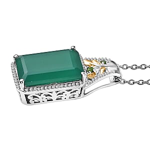 EverTrue Verde Onyx, Chrome Diopside Pendant in 18K YG Plated and Platinum Bond with Stainless Steel Necklace 13.10 ctw (20 Inches)