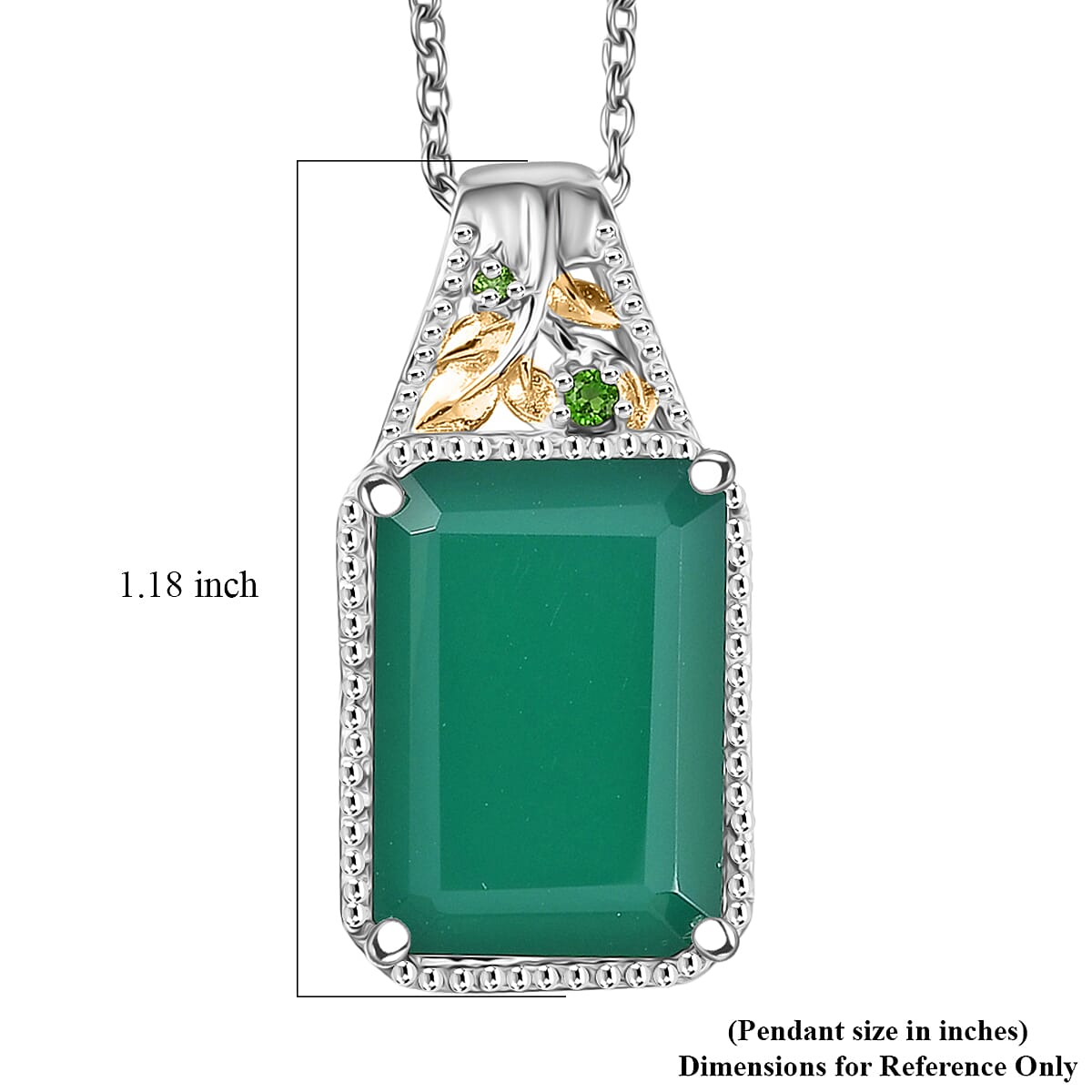 EverTrue Verde Onyx and Chrome Diopside 13.10 ctw Pendant in 18K YG Plated and Platinum Bond with Stainless Steel Necklace 20 Inches image number 5