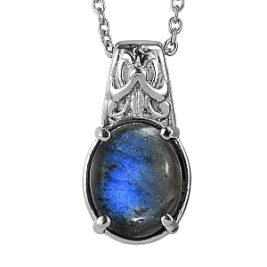 EverTrue Malagasy Labradorite 5.60 ctw Pendant Necklace in Stainless Steel 20 Inches 