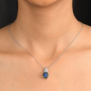 EverTrue Malagasy Labradorite 5.60 ctw Pendant Necklace in Stainless Steel 20 Inches 