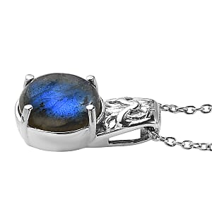 EverTrue Malagasy Labradorite 5.60 ctw Pendant Necklace in Stainless Steel 20 Inches 