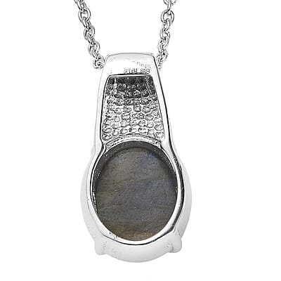 EverTrue Malagasy Labradorite 5.60 ctw Pendant Necklace in Stainless Steel 20 Inches