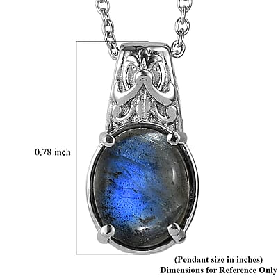 EverTrue Malagasy Labradorite 5.60 ctw Pendant Necklace in Stainless Steel 20 Inches