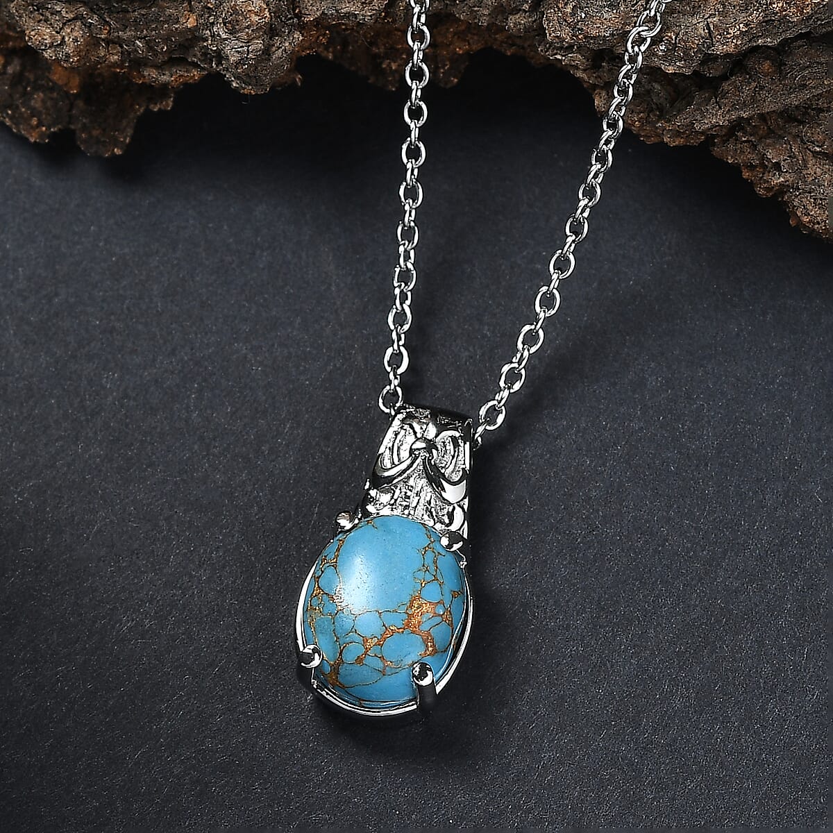 EverTrue Mojave Blue Turquoise 4.20 ctw Pendant Necklace in Stainless Steel 20 Inches  image number 1