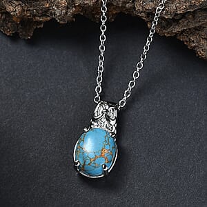 EverTrue Mojave Blue Turquoise 4.20 ctw Pendant Necklace in Stainless Steel 20 Inches 