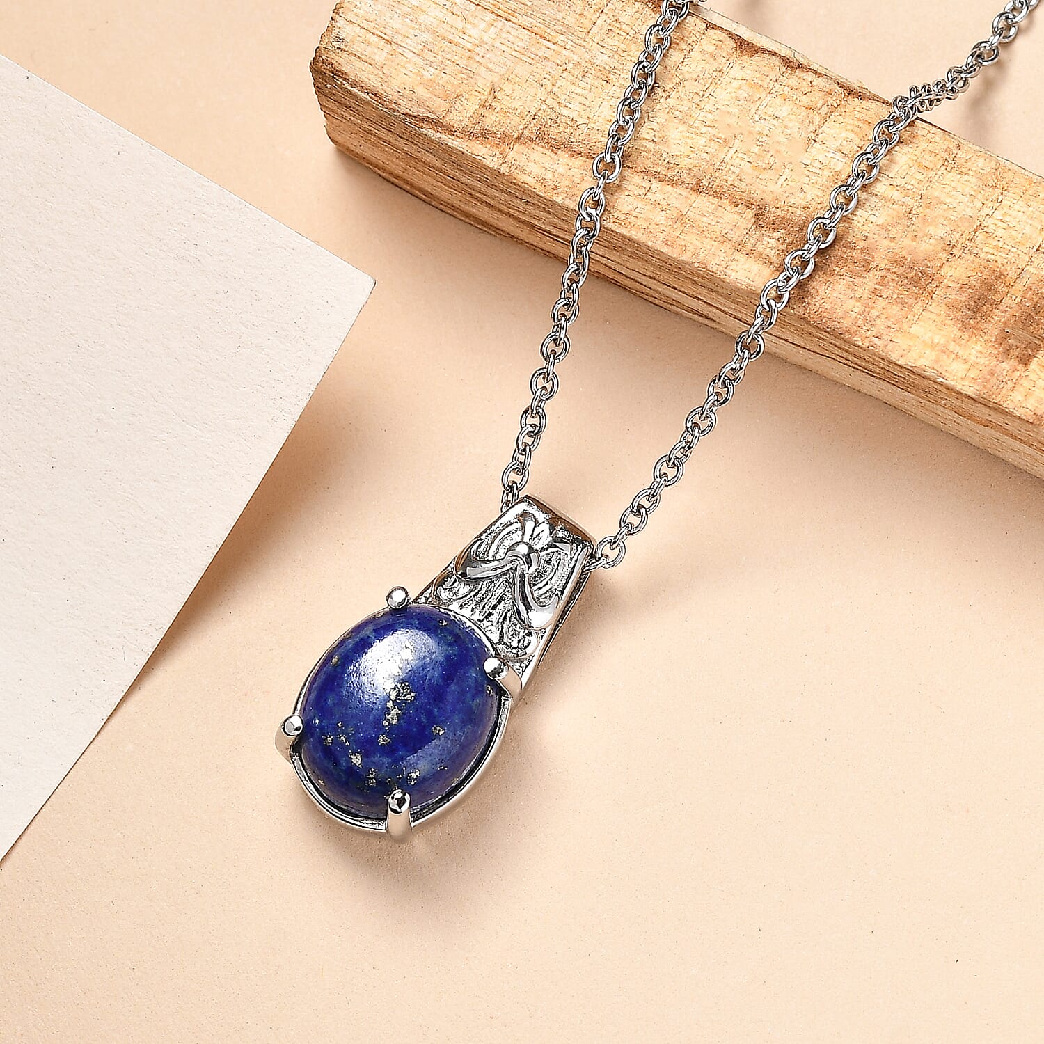 EverTrue Lapis Lazuli 6.10 ctw Pendant Necklace in Stainless Steel 20 Inches