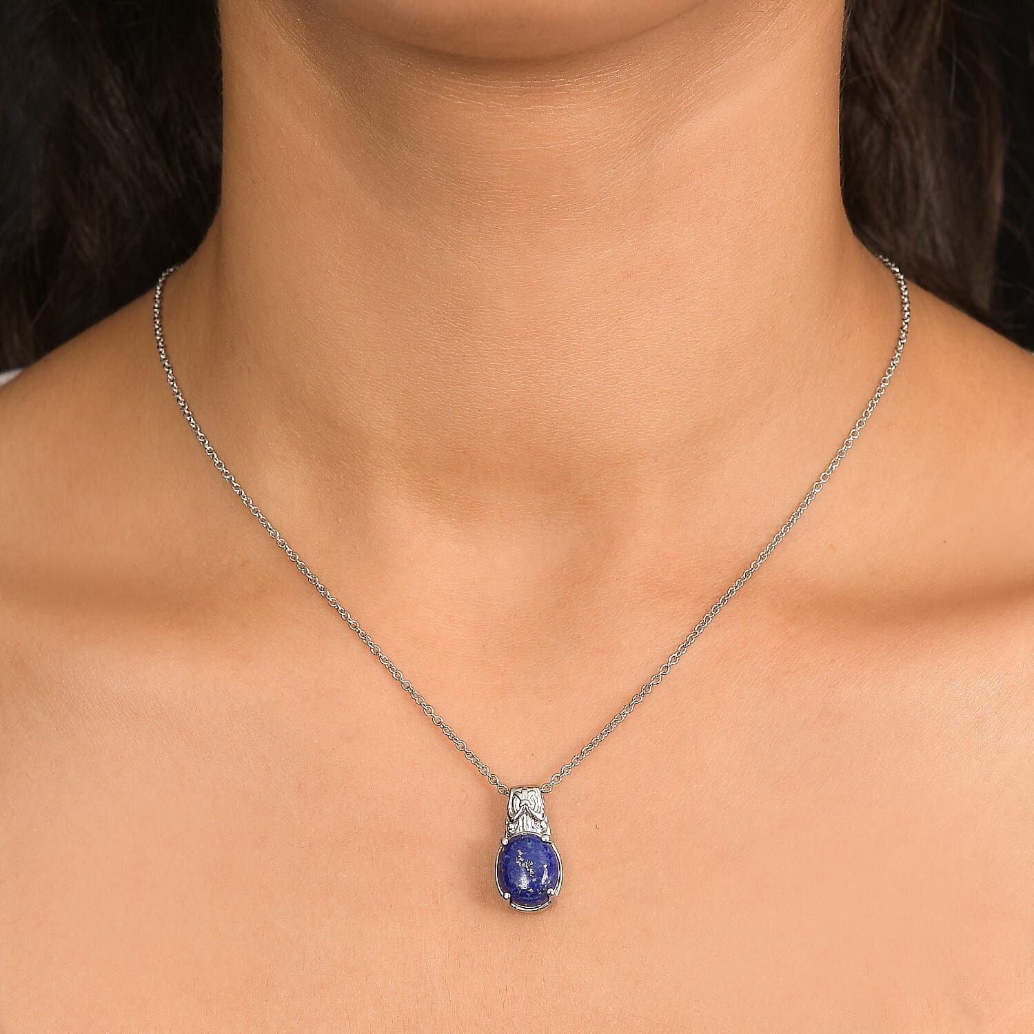 EverTrue Lapis Lazuli 6.10 ctw Pendant Necklace in Stainless Steel 20 Inches