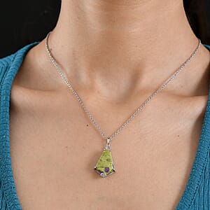 EverTrue Tasmanian Stichtite and Multi Gemstone 11.50 ctw Pendant in Platinum Bond with Stainless Steel Necklace 20 Inches