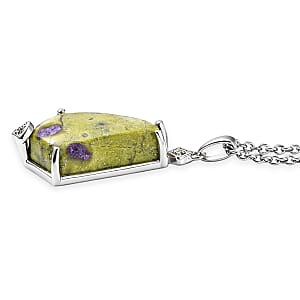 EverTrue Tasmanian Stichtite and Multi Gemstone 11.50 ctw Pendant in Platinum Bond with Stainless Steel Necklace 20 Inches