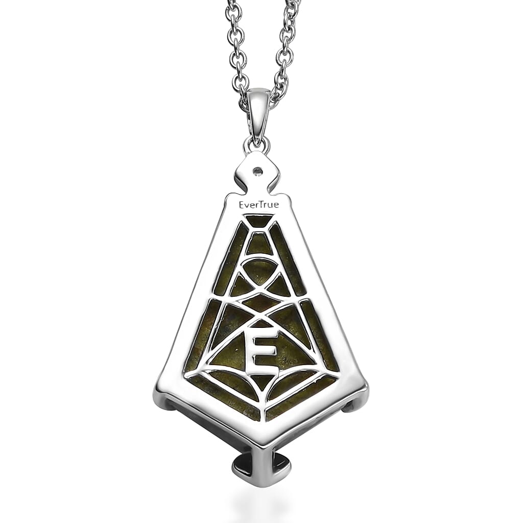EverTrue Tasmanian Stichtite and Multi Gemstone 11.50 ctw Earthborn Grace Royal Shield Pendant in Platinum Bond with Stainless Steel Necklace 20 Inches