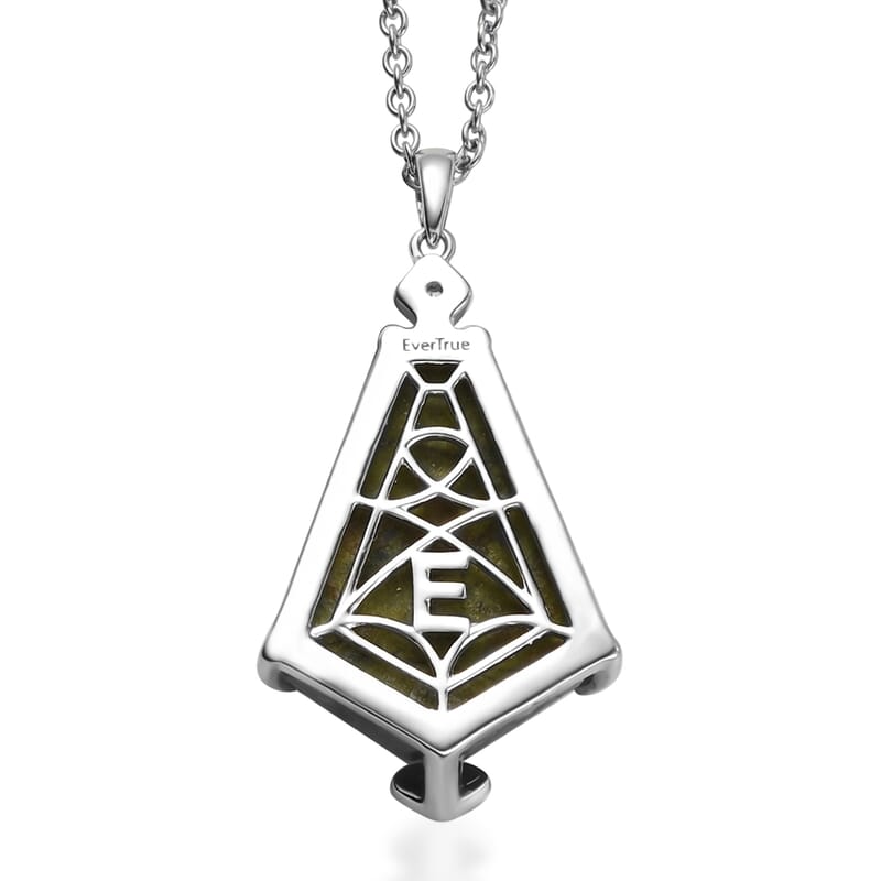 EverTrue Tasmanian Stichtite and Multi Gemstone 11.50 ctw Earthborn Grace Royal Shield Pendant in Platinum Bond with Stainless Steel Necklace 20 Inches