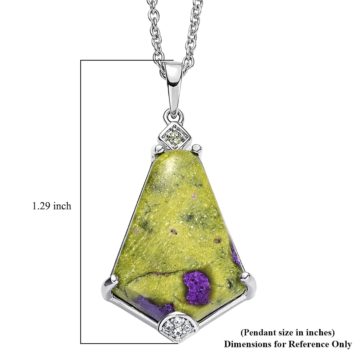 EverTrue Tasmanian Stichtite and Multi Gemstone 11.50 ctw Earthborn Grace Royal Shield Pendant in Platinum Bond with Stainless Steel Necklace 20 Inches