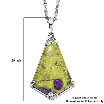 EverTrue Tasmanian Stichtite and Multi Gemstone 11.50 ctw Earthborn Grace Royal Shield Pendant in Platinum Bond with Stainless Steel Necklace 20 Inches