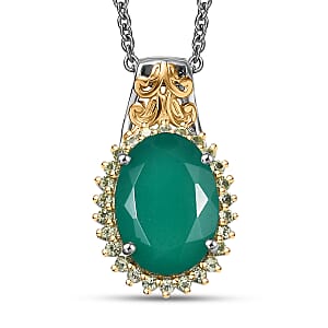 EverTrue Green Onyx and Hebei Peridot 5.40 ctw Pendant in Platinum Bond with Stainless Steel Necklace 20 Inches