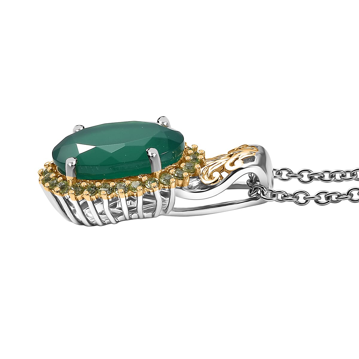 EverTrue Verde Onyx and Hebei Peridot 5.40 ctw Pendant in Platinum Bond with Stainless Steel Necklace 20 Inches image number 3