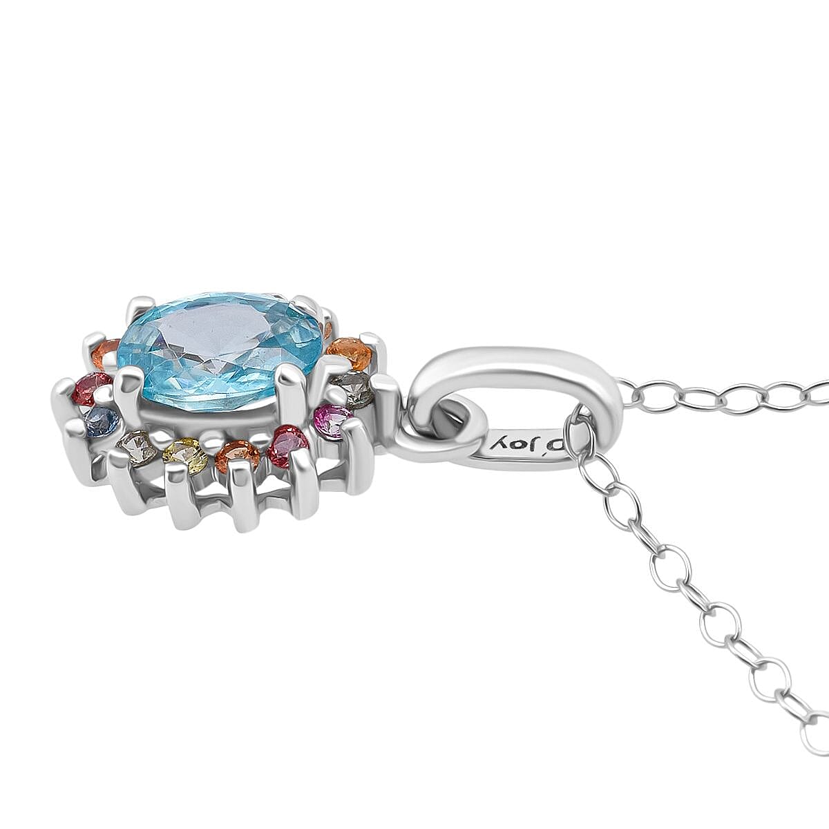 D'Joy Premium Cambodian Blue Zircon and Multi Sapphire 1.50 ctw Royal Bloom Pendant Necklace in Rhodium Over Sterling Silver 20 Inches image number 3