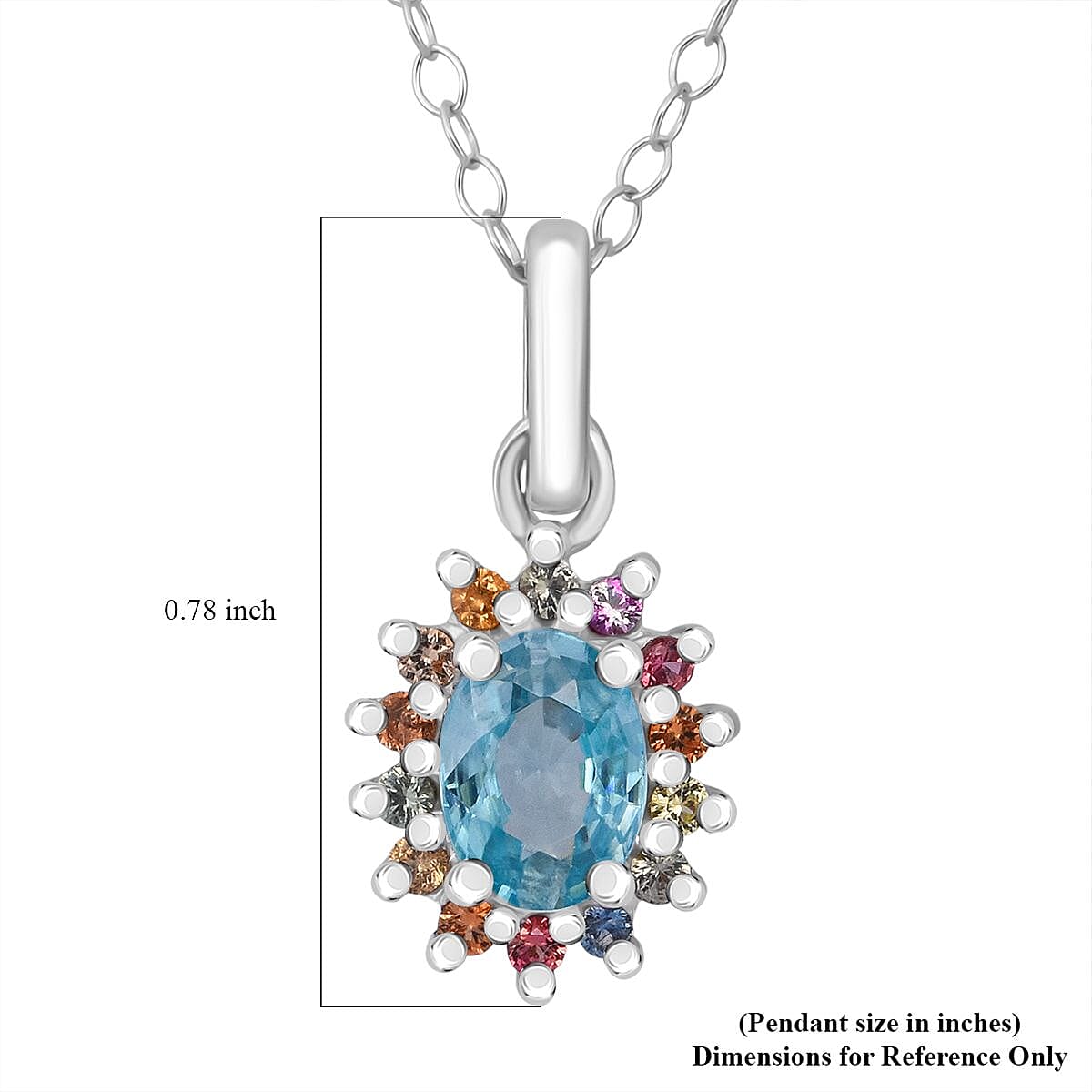D'Joy Premium Cambodian Blue Zircon and Multi Sapphire 1.50 ctw Royal Bloom Pendant Necklace in Rhodium Over Sterling Silver 20 Inches
