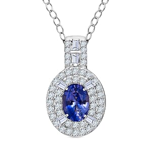 D'Joy Premium Ceylon Blue Sapphire and Moissanite 1.50 ctw Pendant Necklace in Rhodium Over Sterling Silver 20 Inches
