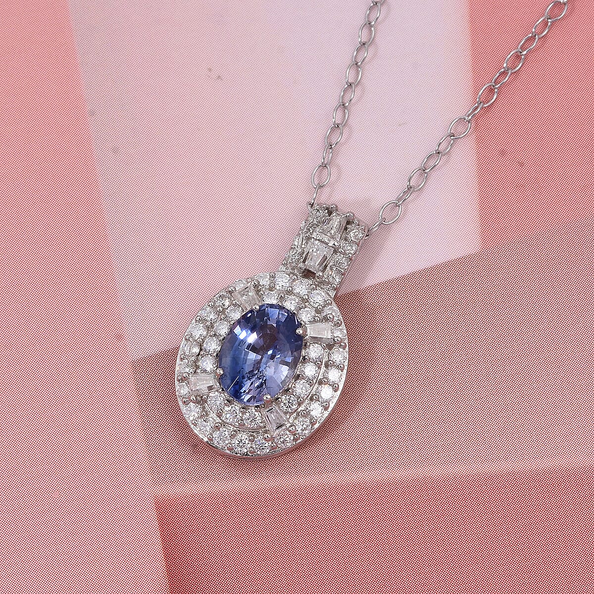 D'Joy Premium Ceylon Blue Sapphire and Moissanite 1.50 ctw Pendant Necklace in Rhodium Over Sterling Silver 20 Inches image number 1