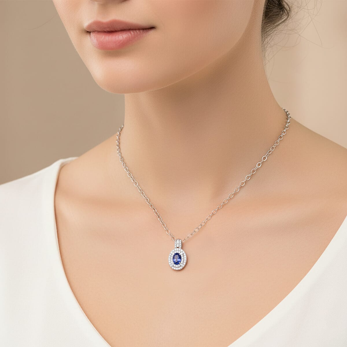 D'Joy Premium Ceylon Blue Sapphire and Moissanite 1.50 ctw Pendant Necklace in Rhodium Over Sterling Silver 20 Inches image number 2