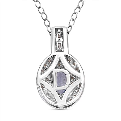 D'Joy Premium Ceylon Blue Sapphire and Moissanite 1.50 ctw Celestial Halo Pendant Necklace in Rhodium Over Sterling Silver 20 Inches