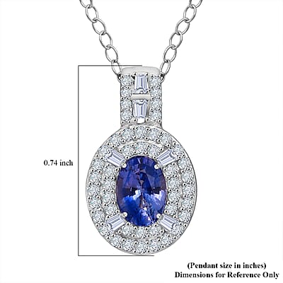 D'Joy Premium Ceylon Blue Sapphire and Moissanite 1.50 ctw Celestial Halo Pendant Necklace in Rhodium Over Sterling Silver 20 Inches