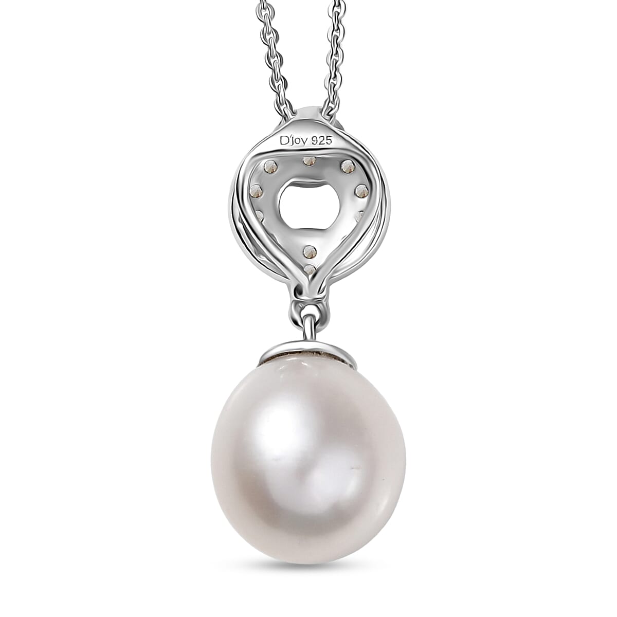 D'Joy Freshwater Pearl and White Zircon 0.25 ctw Pendant Necklace in Rhodium Over Sterling Silver 20 Inches image number 4