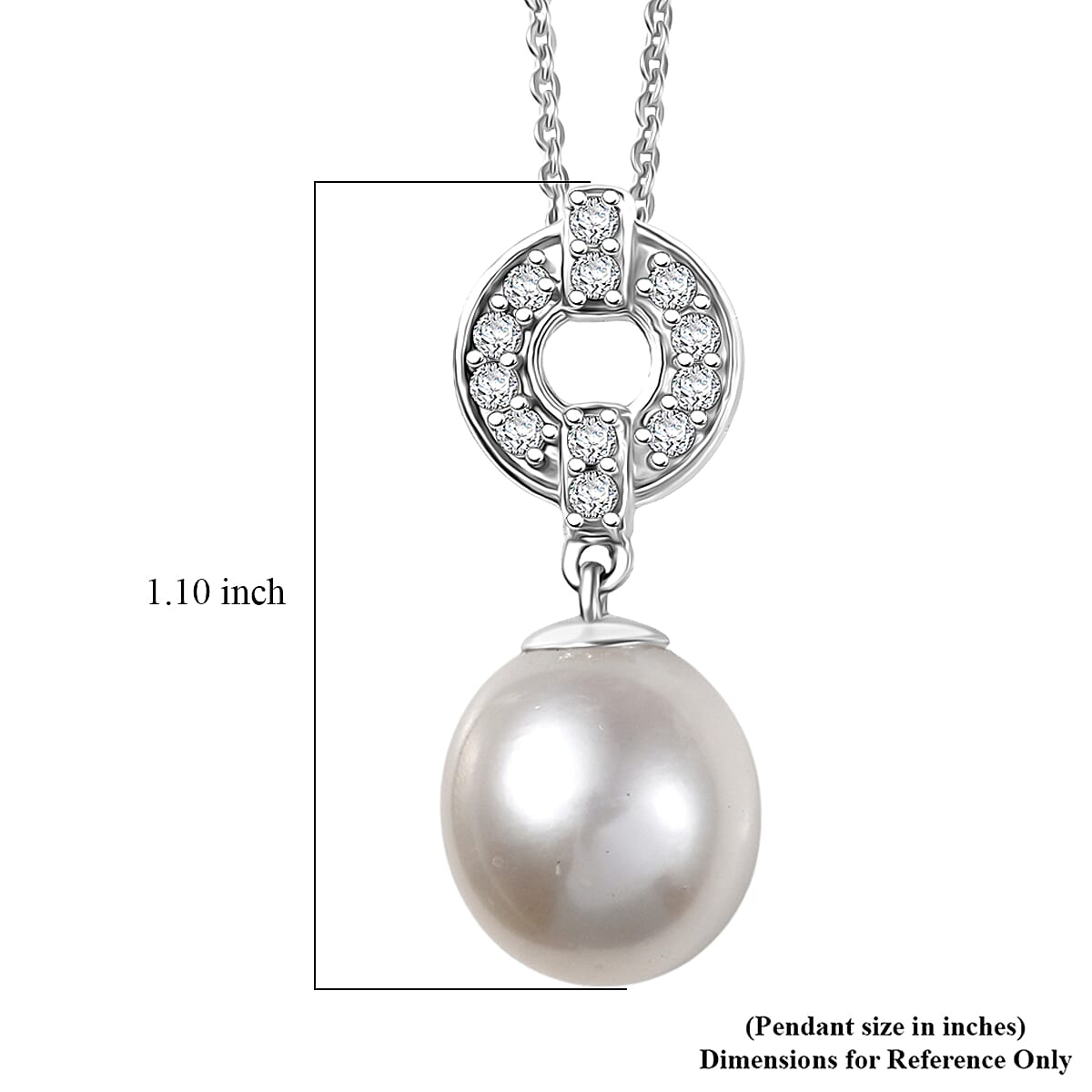 D'Joy Freshwater Pearl and White Zircon 0.25 ctw Pendant Necklace in Rhodium Over Sterling Silver 20 Inches