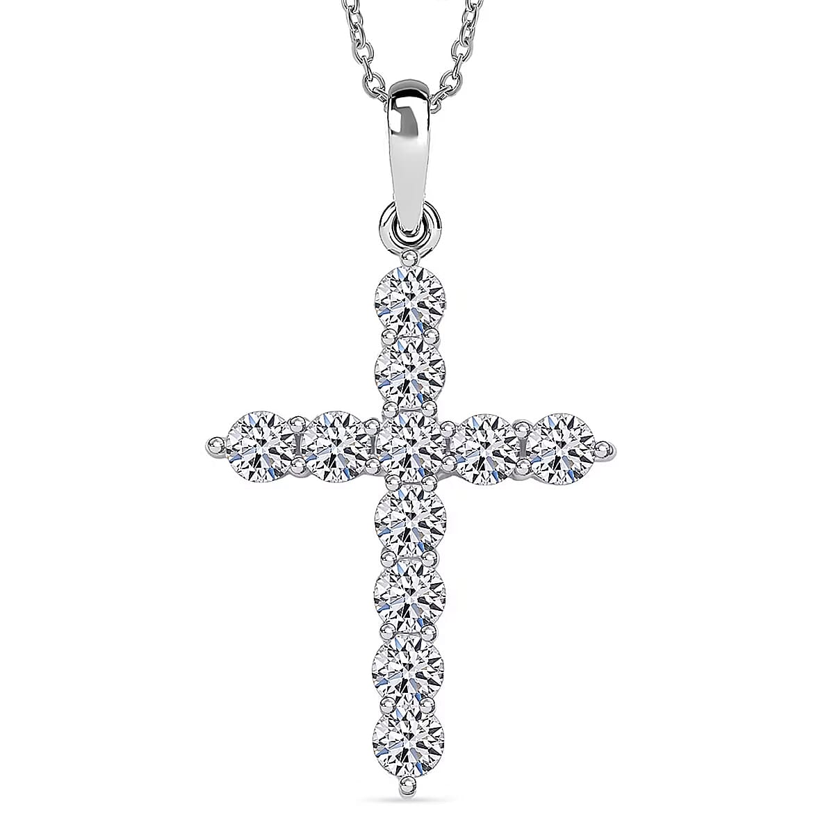 Doorbuster Luxuriant Lab Grown Diamond G-H SI 0.60 ctw Jesus Cross Pendant in 10K White Gold with Stainless Steel Necklace 20 Inches image number 0
