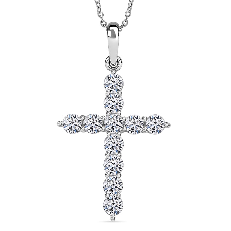 Luxuriant Lab Grown Diamond Jesus Cross Pendant in 10K White Gold with Stainless Steel Necklace 0.60 ctw (20 Inches)