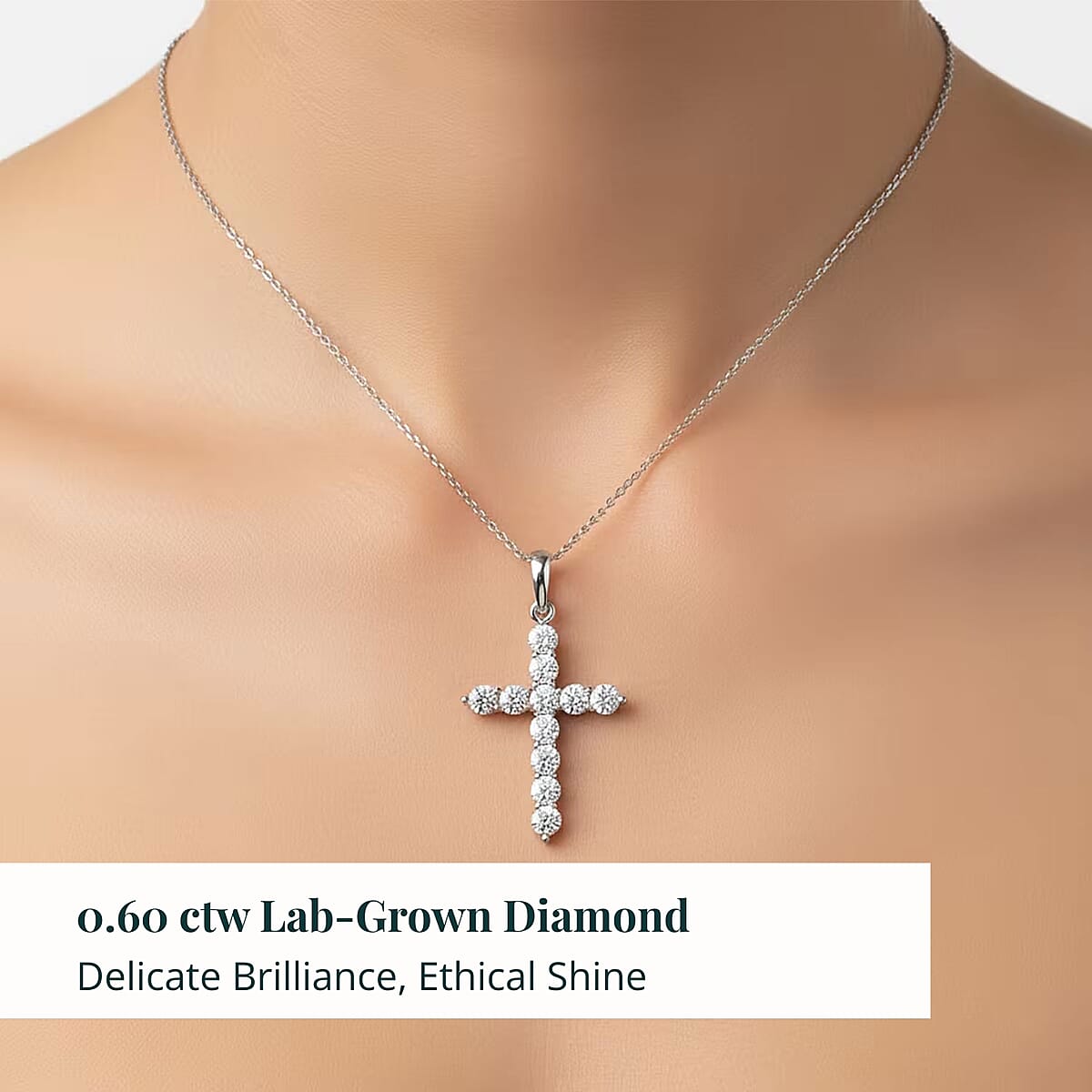 Doorbuster Luxuriant Lab Grown Diamond G-H SI 0.60 ctw Jesus Cross Pendant in 10K White Gold with Stainless Steel Necklace 20 Inches image number 1