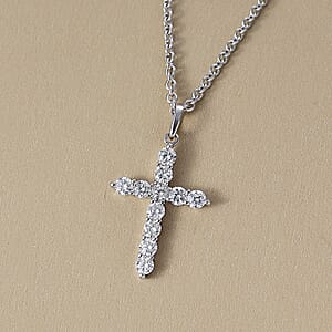 Luxuriant Lab Grown Diamond Jesus Cross Pendant in 10K White Gold with Stainless Steel Necklace 0.60 ctw (20 Inches)