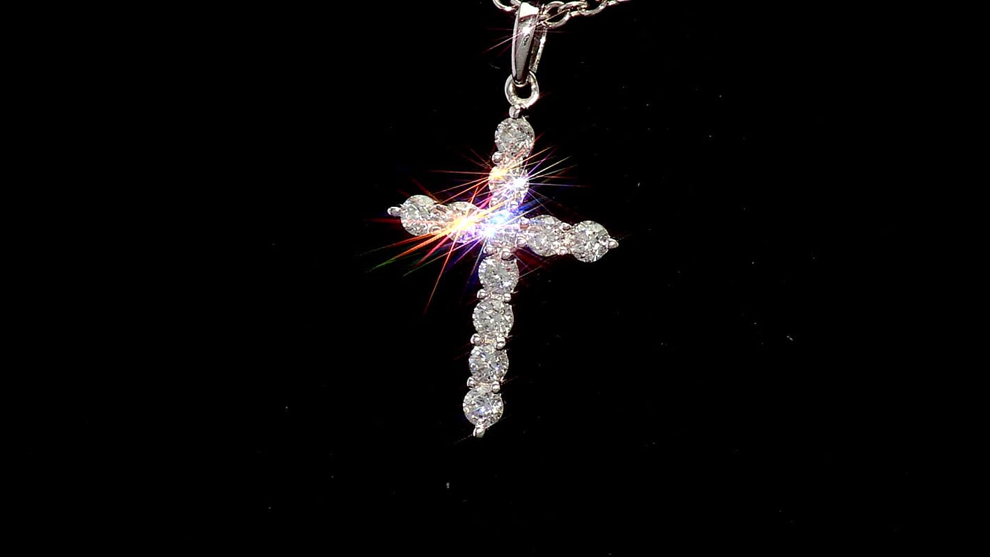10K White Gold Luxuriant Lab Grown Diamond (G-H, SI) Jesus Cross Pendant with Stainless Steel Necklace (20 Inches) 0.60 ctw
