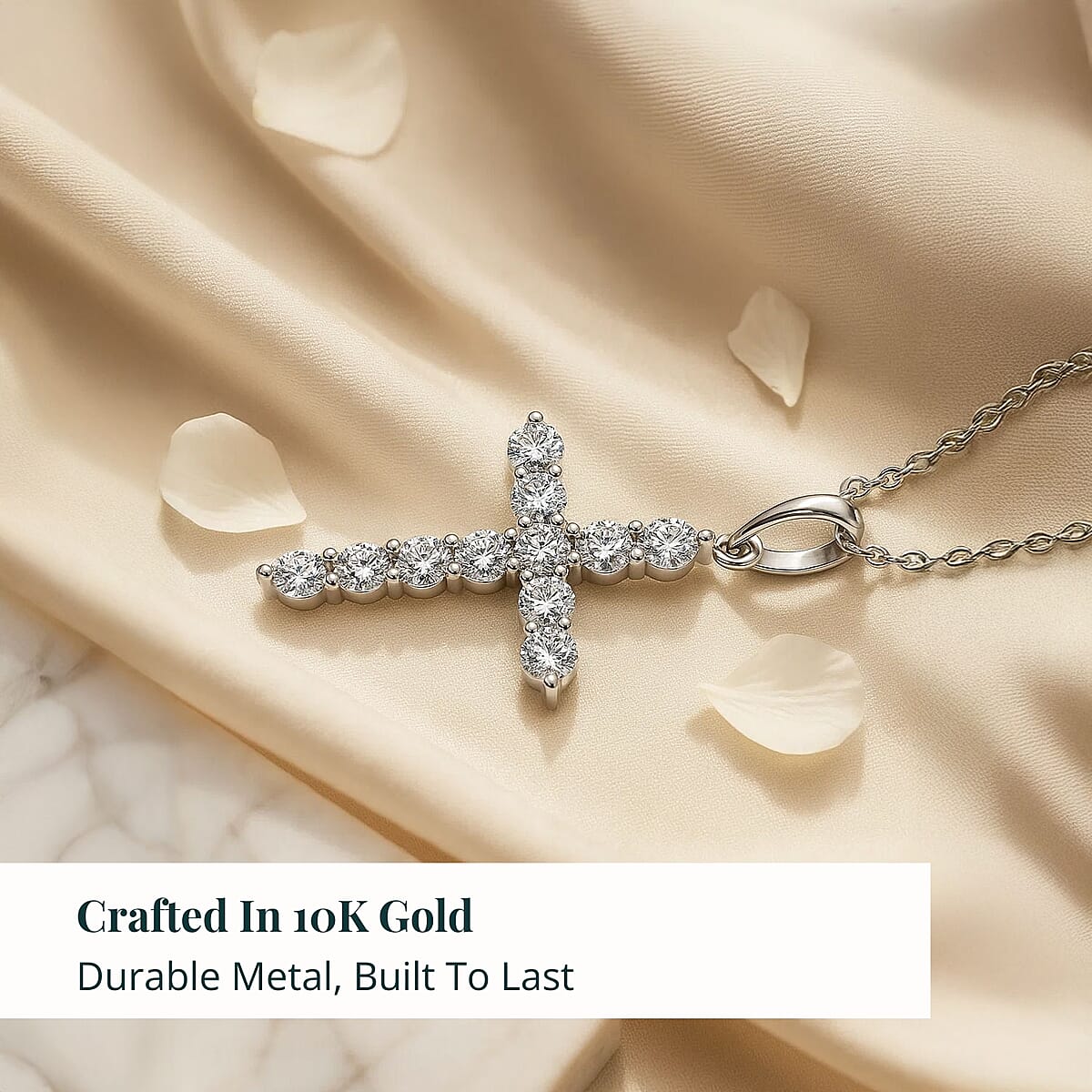 Doorbuster Luxuriant Lab Grown Diamond G-H SI 0.60 ctw Jesus Cross Pendant in 10K White Gold with Stainless Steel Necklace 20 Inches image number 2