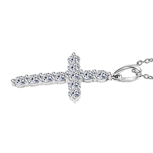 Luxuriant Lab Grown Diamond Jesus Cross Pendant in 10K White Gold with Stainless Steel Necklace 0.60 ctw (20 Inches)